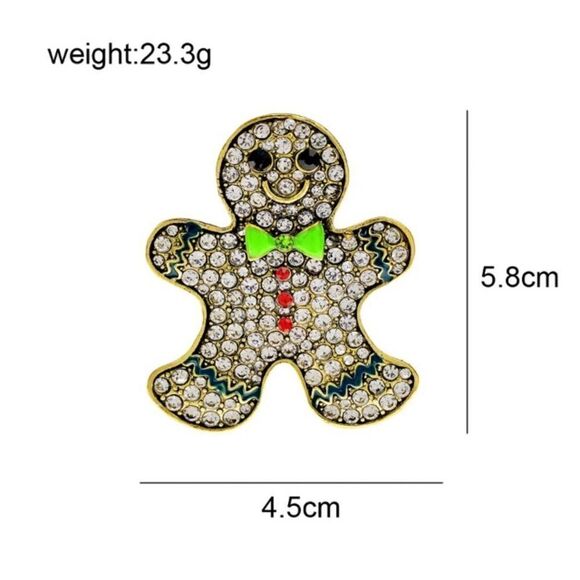 Rhinestone Gingerbread Boy Brooch Pin Christmas Fashion Jewelry New - Picture 2 of 3